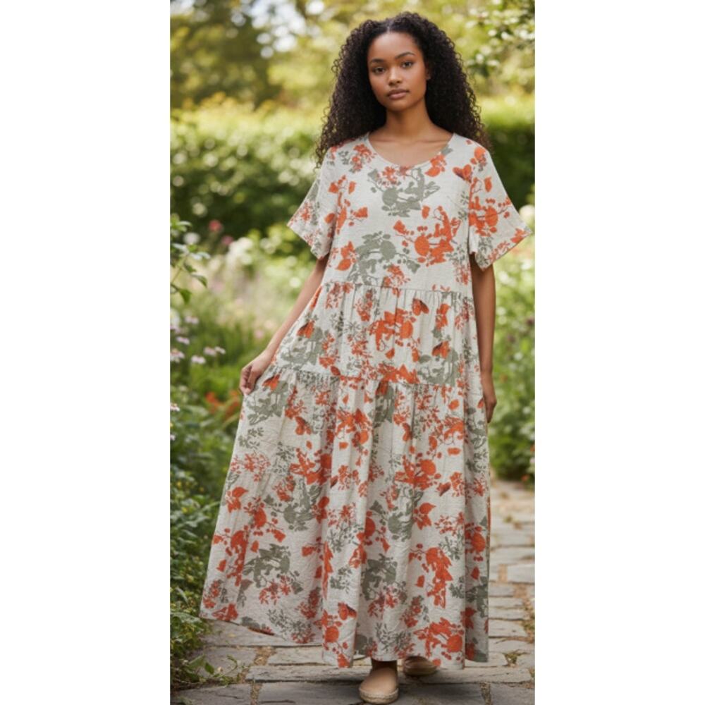 EJF Purple and Red Floral Short Sleeve Maxi Dress NEW - Picture 11 of 11